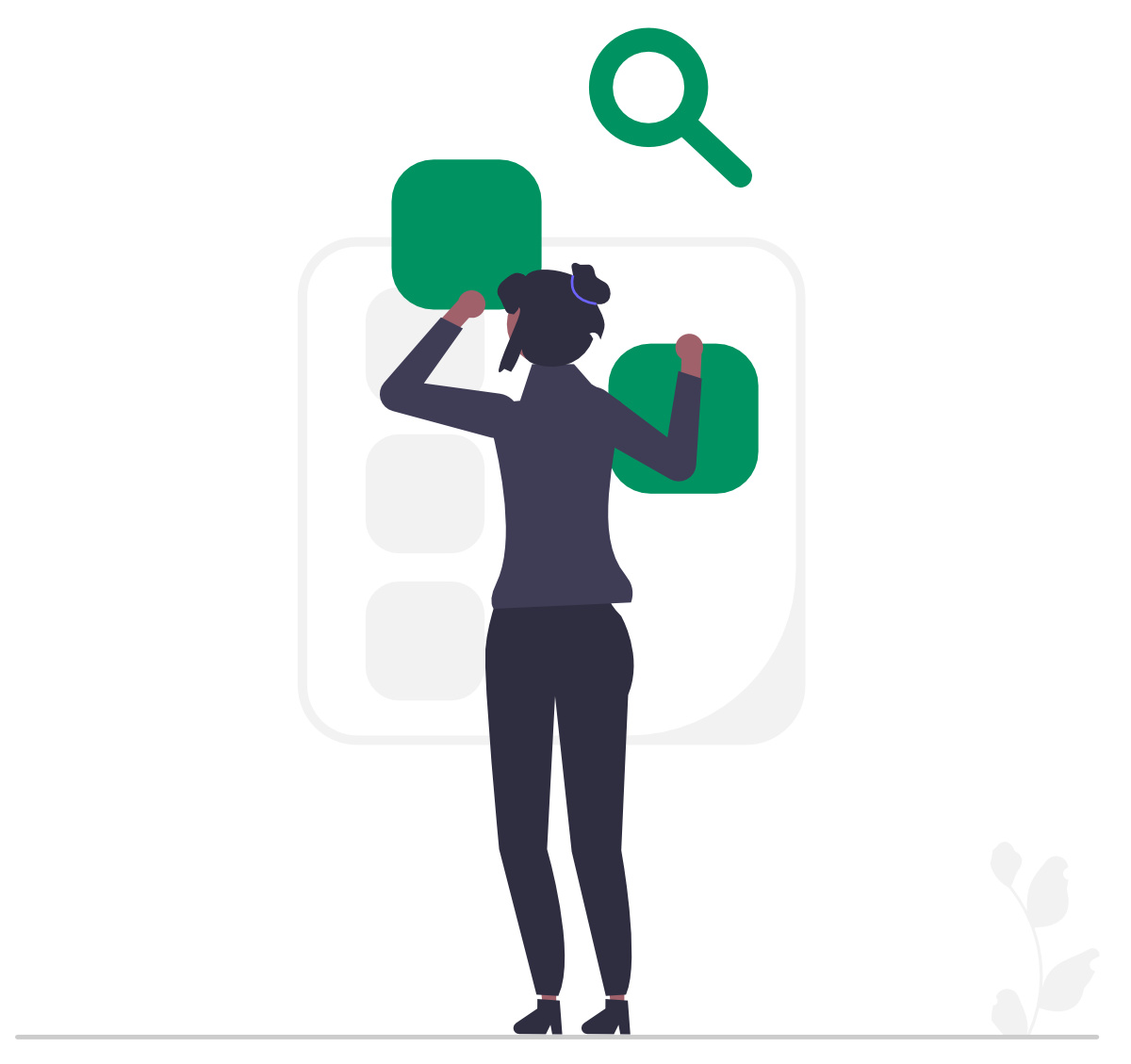 Illustration of a person looking at an abstract UI design